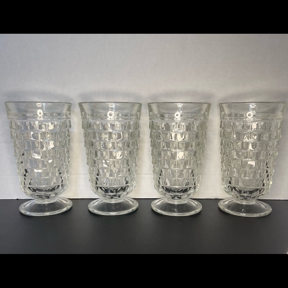4 Vintage 6” 12oz Indiana Glass Whitehall Clear Cubist Drinking Glass / Tumblers - Picture 2 of 4